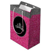 Miss Pageant Tiara Crown Pink FX Glitter Gift Bag Medium Cadeauzakje (Achterkant Gekanteld)