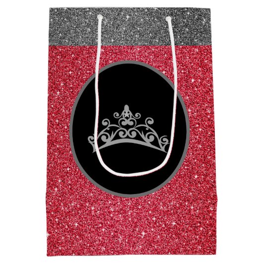 Miss Pageant Tiara Crown Red FX Glitter Gift Bag Medium Cadeauzakje (Achterkant)