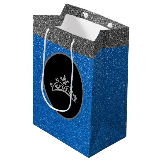 Miss Pageant Tiara Crown Royal FX Glitter Gift Bag Medium Cadeauzakje (Voorkant Gekanteld)