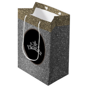 Miss Pageant Tiara Crown Silver FX GlitterGift Bag Medium Cadeauzakje