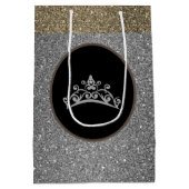 Miss Pageant Tiara Crown Silver FX GlitterGift Bag Medium Cadeauzakje (Achterkant)