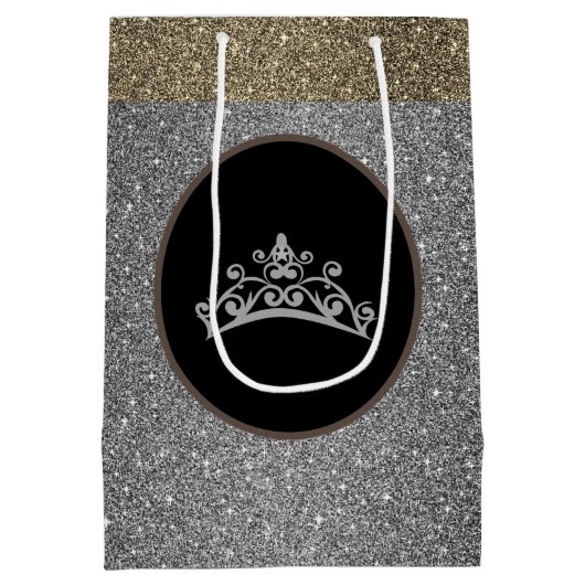 Miss Pageant Tiara Crown Silver FX GlitterGift Bag Medium Cadeauzakje (Achterkant)