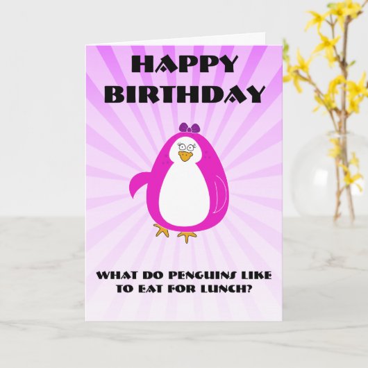 Miss Penguin Groeten Kaart (Gele Bloem)