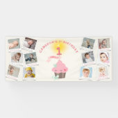 Miss Pink Cupcake 12 Foto Meisje 1e Verjaardagsfee Spandoek (Horizontaal)