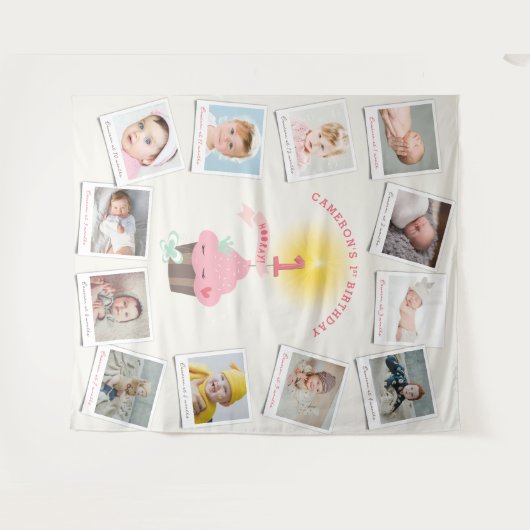 Miss Pink Cupcake Meisje Verjaardag 12 Foto Achter Wandkleed (Voorkant (horizontaal))