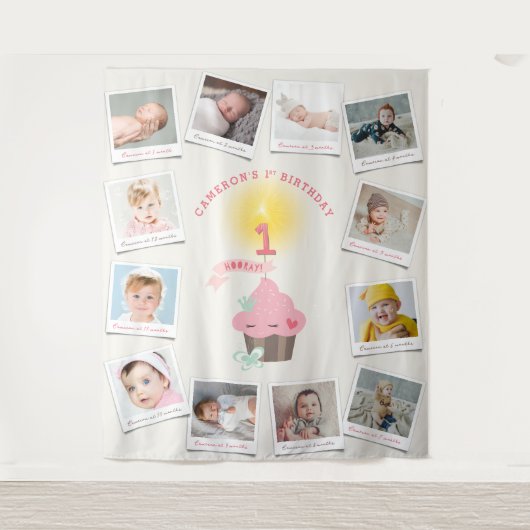 Miss Pink Cupcake Meisje Verjaardag 12 Foto Achter Wandkleed (Voorkant)