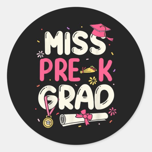 Miss Prek Afstudeerder Preschool Afstuderen Meisje Ronde Sticker (Voorkant)
