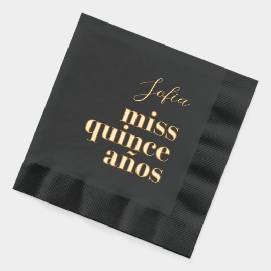 Miss Quince Años Zwart en Goud Folie Servetten (Links)