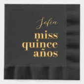 Miss Quince Años Zwart en Goud Folie Servetten (Voorkant)