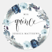 Miss Quince, Spaans, Krans Blauw Bloemen Ronde Sticker (Voorkant)