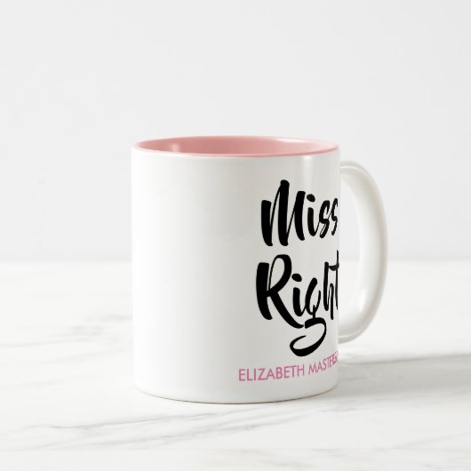 Miss Recht Haar Naam Pret Tweekleurige Koffiemok (Voorkant rechts)