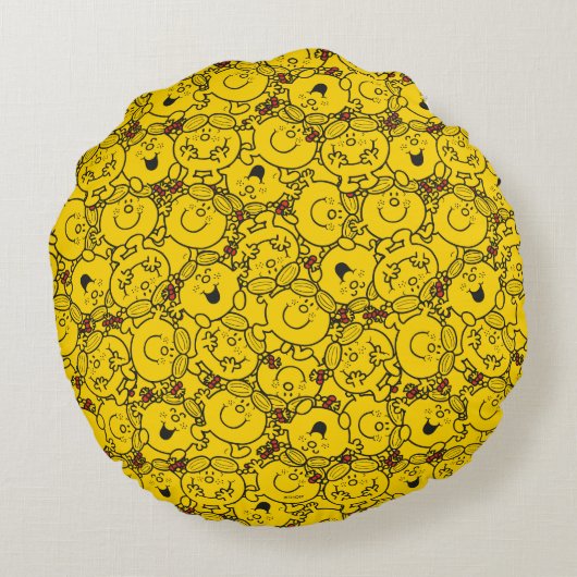 Miss Sunshine | Fun Yellow Smile Pattern Rond Kussen (Achterkant)
