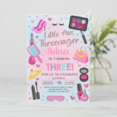 Miss Threenager meisje 3e derde verjaardag uitnodi Kaart (Staand voorkant)