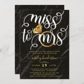 Miss To Mrs Black Marble Vrijgezellenfeest Kaart (Voorkant / Achterkant)