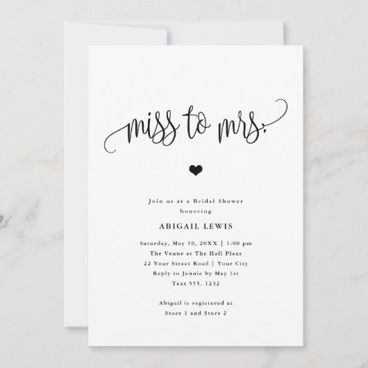 Miss to Mrs Black/White Vrijgezellenfeest Kaart (Voorkant)