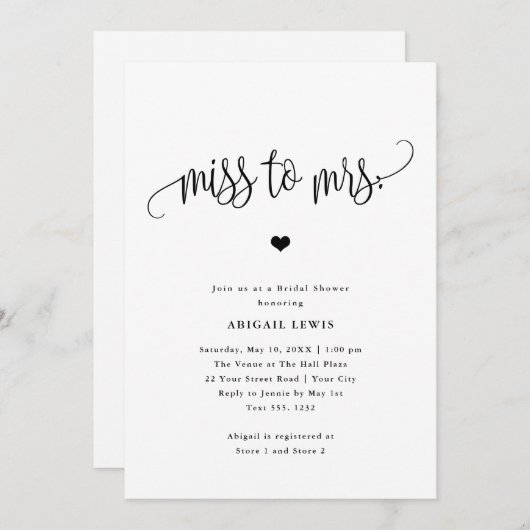 Miss to Mrs Black/White Vrijgezellenfeest Kaart (Voorkant / Achterkant)