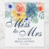 Miss To Mrs Bloemige Succulente Macaron Bruidsdine Wijn Etiket (Enkel label)