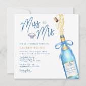 Miss to Mrs Blue Champagne Bridal Shower Invite Kaart (Voorkant)