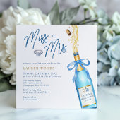 Miss to Mrs Blue Champagne Bridal Shower Invite Kaart