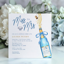 Miss to Mrs Blue Champagne Bridal Shower Invite Kaart