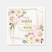 Miss to Mrs Blush Bloemige Geometrische Bruiloftsb Servet (Voorkant)