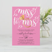 Miss to Mrs Blush Pink Vrijgezellenfeest Kaart (Staand voorkant)