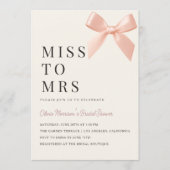 Miss to Mrs Blush Roze Strik Bruiloft Uitnodiging (Voorkant)