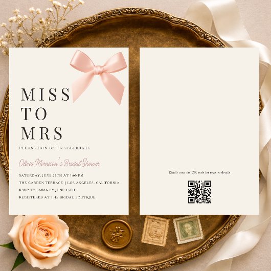 Miss to Mrs Blush Roze Strik Bruiloft Uitnodiging