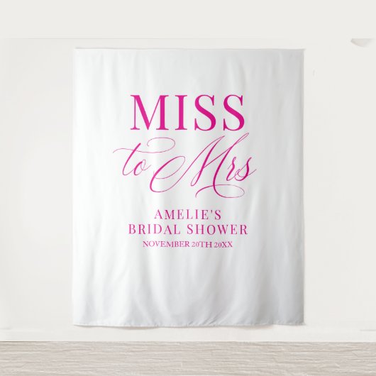 Miss to Mrs Bridal shower elegant pink backdrop Wandkleed (Voorkant)