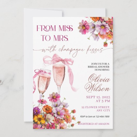 Miss to Mrs. Bridal Shower Invitation Sjabloon Roz Kaart (Voorkant)