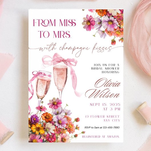 Miss to Mrs. Bridal Shower Invitation Sjabloon Roz Kaart