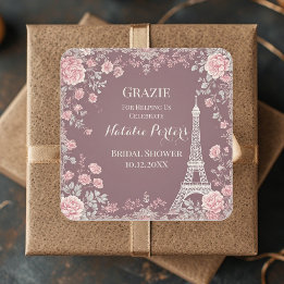Miss to Mrs Bridal Shower Paris Eiffel Tower Flora Vierkante Sticker