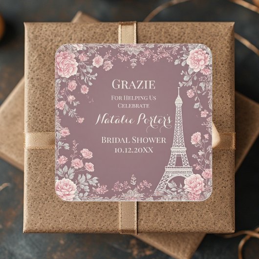 Miss to Mrs Bridal Shower Paris Eiffel Tower Flora Vierkante Sticker