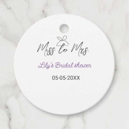 Miss to Mrs bruidsfeest voeg naam datum jaar lint Bedankjes Labels (Voorkant)