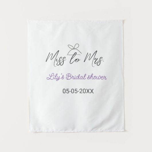Miss to Mrs bruidsfeest voeg naam datum jaar lint  Wandkleed (Voorkant)