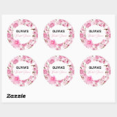 Miss to Mrs Bruidsfeest Waterverf Roze Flora  Ronde Sticker (Vel)