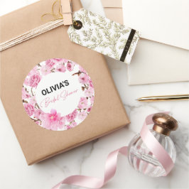 Miss to Mrs Bruiloft Waterverf Roze Flora Ronde Sticker