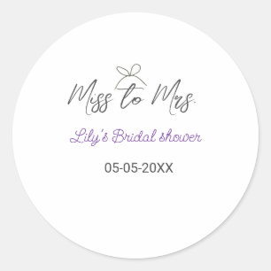 Miss to Mrs bruiloftsfeest voeg naam datum jaar bo Ronde Sticker