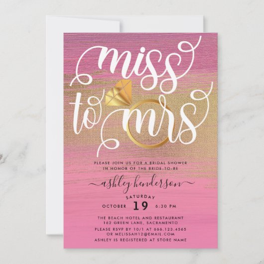 Miss to Mrs Chic Vrijgezellenfeest Kaart (Voorkant)