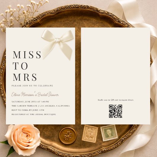 Miss to Mrs Coquette Boog QR Code Bruidsfeest Kaart