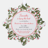 Miss to Mrs Coquette Bow Mistletoe Vrijgezellenfee Ornament Kaart (Achterkant)