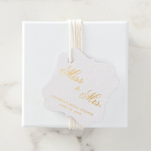 Miss to Mrs Elegant Gold Foil Vrijgezellenfeest Bedankjes Labels (Met doos)