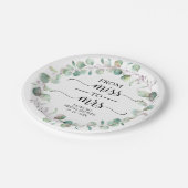 Miss to Mrs Greenery Eucalyptus Bruiloft Feest Papieren Bordje (Gekanteld)