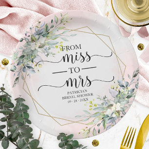 Miss to Mrs Greenery Geometrische Bruiloftsborrel Papieren Bordje