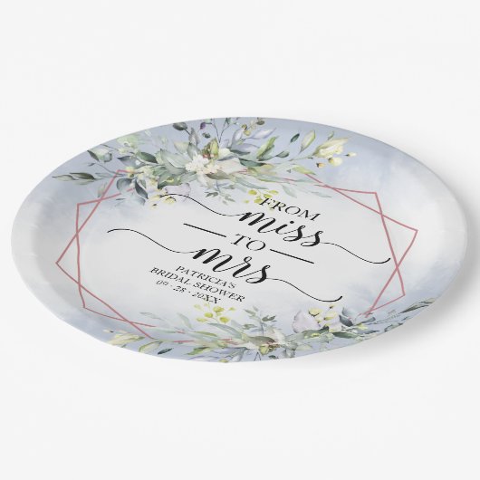 Miss to Mrs Greenery Geometrische Bruiloftspapier Papieren Bordje (Gekanteld)