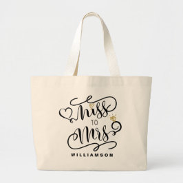 Miss To Mrs. | Hart- en ringonderzoek van het zwar Grote Tote Bag