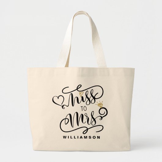 Miss To Mrs. | Hart- en ringonderzoek van het zwar Grote Tote Bag (Voorkant)