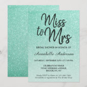 Miss to Mrs Mint Green Gold Glitter Vrijgezellenfe Kaart (Voorkant / Achterkant)