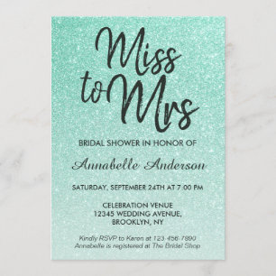 Miss to Mrs Mint Green Gold Glitter Vrijgezellenfe Kaart
