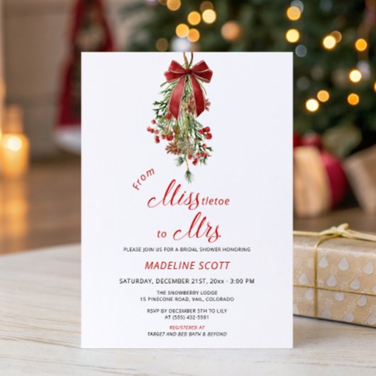 Miss to Mrs Mistletoe Christmas Bridal Shower Kaart